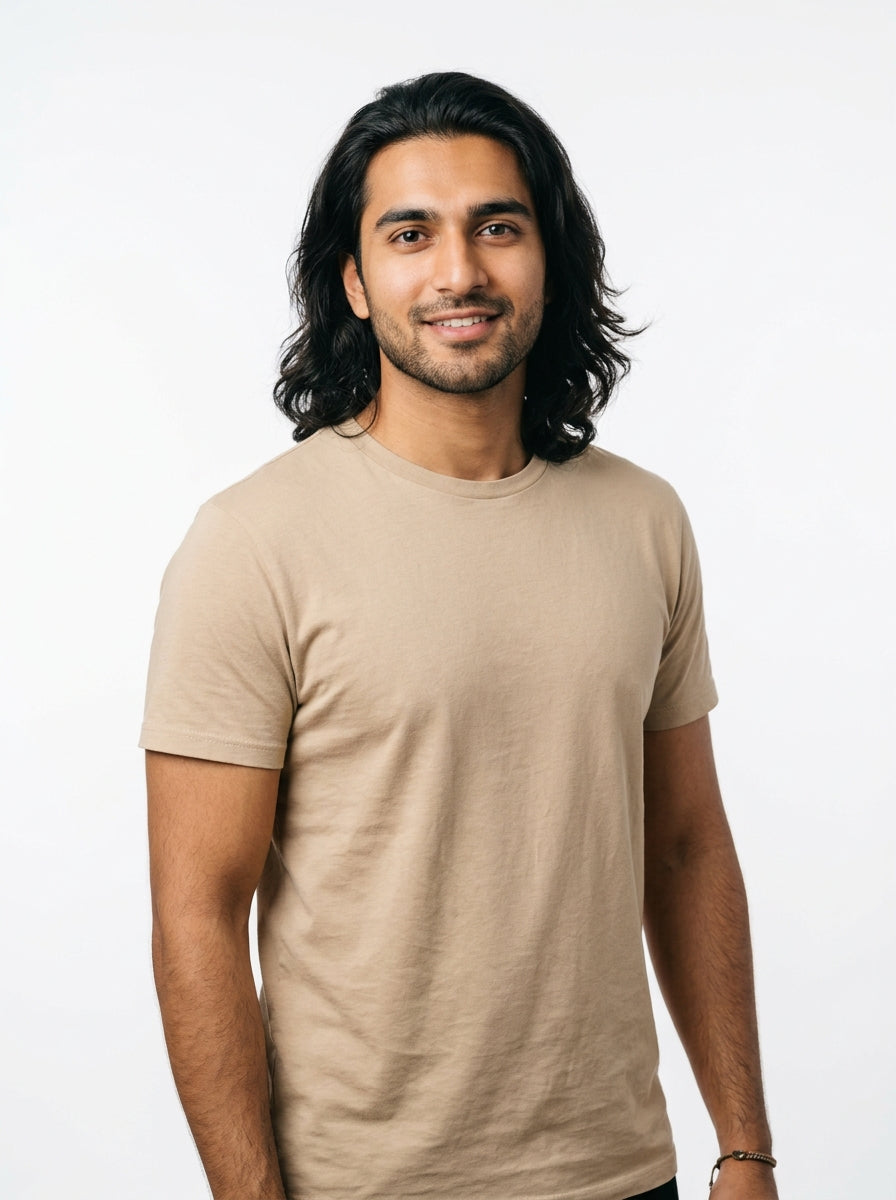 Beige Casual Plain Basic T-Shirt