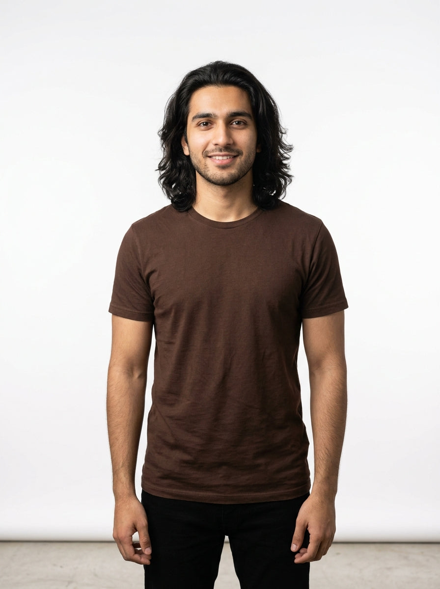 Brown Casual Plain Basic T-Shirt