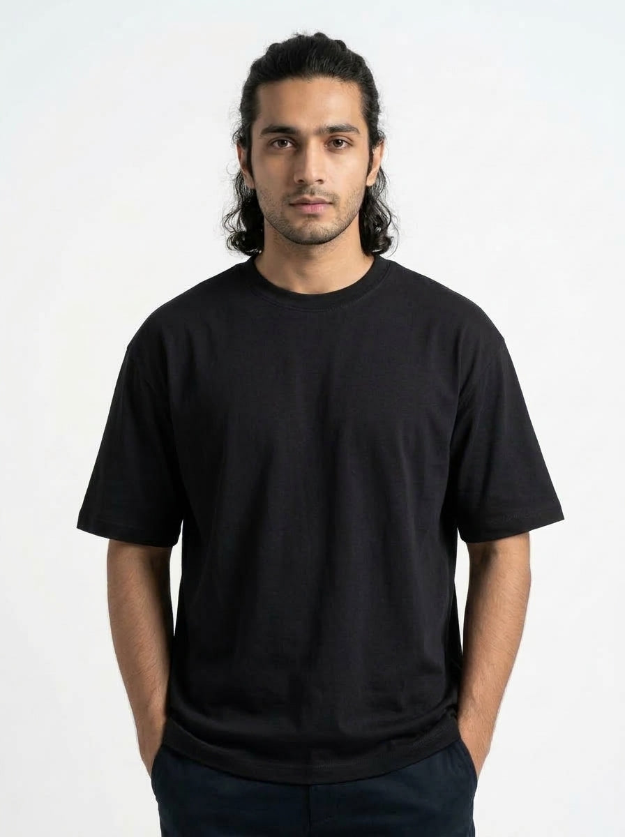 Black Casual Plain Basic T-Shirt